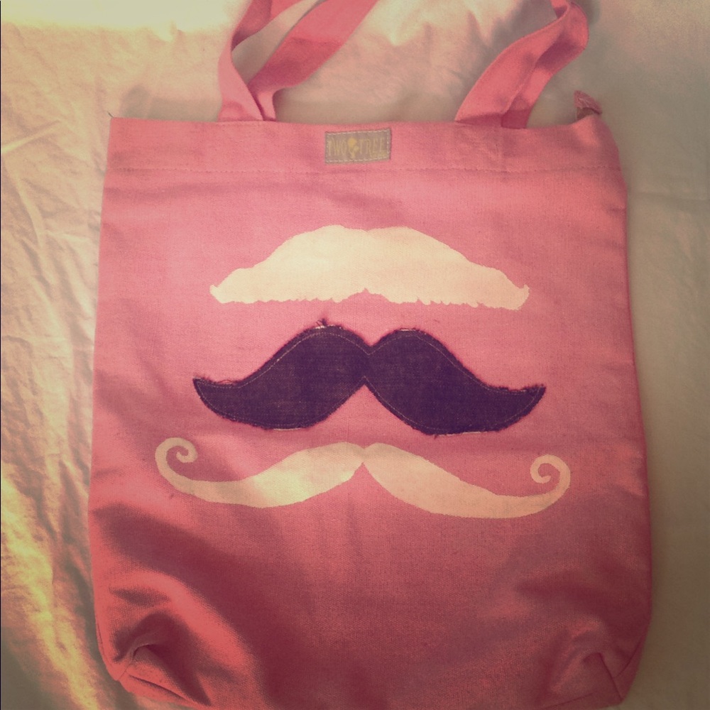 Fun pink tote bag with mustaches